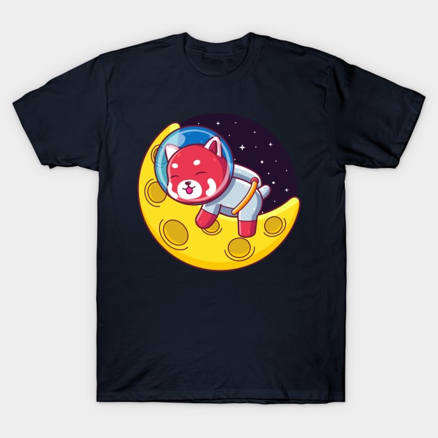 red panda astronaut sleeping on the moon T-Shirt by Ardhsells